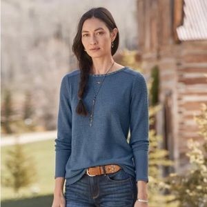 Sundance Blue Waffle Knit Long Sleeve with Velvet Ribbon Detail